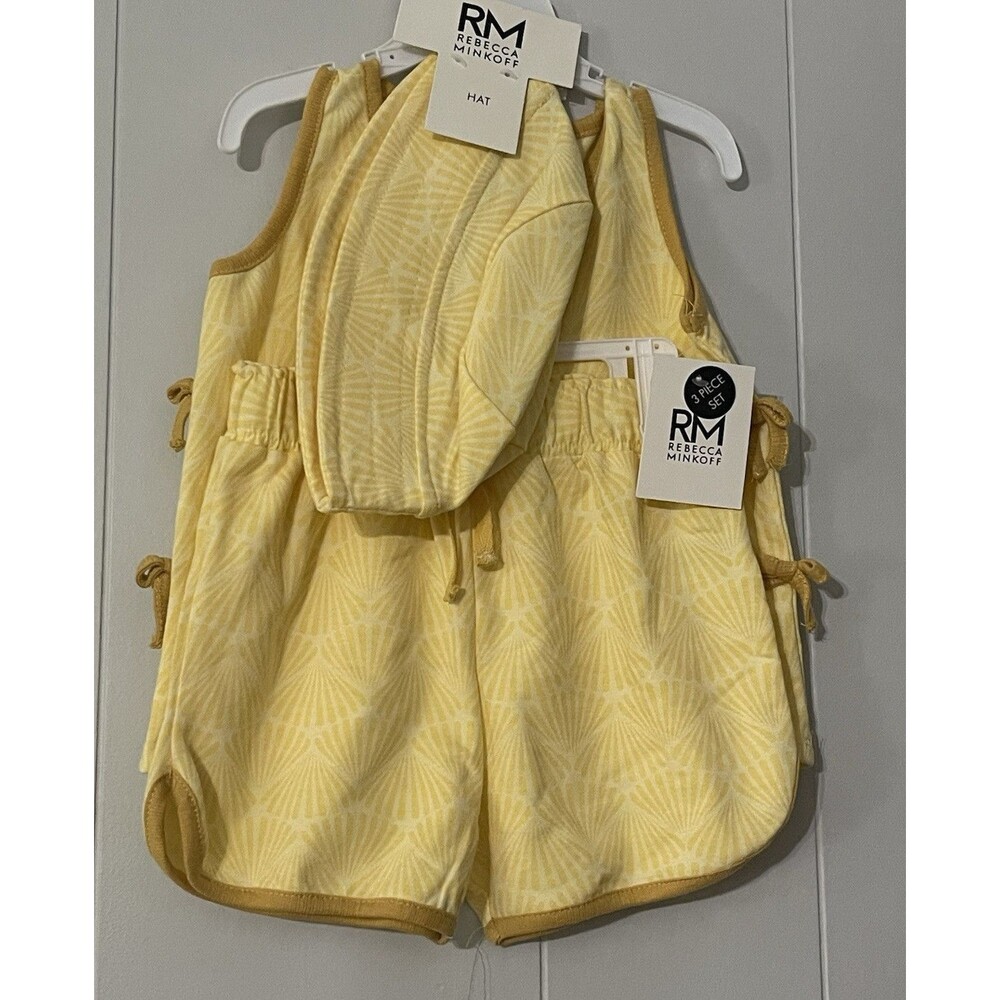 RM Rebecca Minkoff Girls 3pc Yellow Tank Shorts Hat Set 5T Geometric